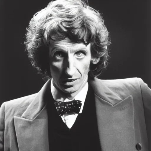 Image similar to a long shot, black & white studio photographic portrait of doctor who, dramatic backlighting, 1 9 7 3 photo from life magazine, technicolor