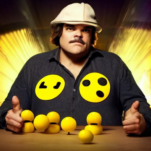 Prompt: jack black starring as live action pac - man the movie, 8 k, movie still