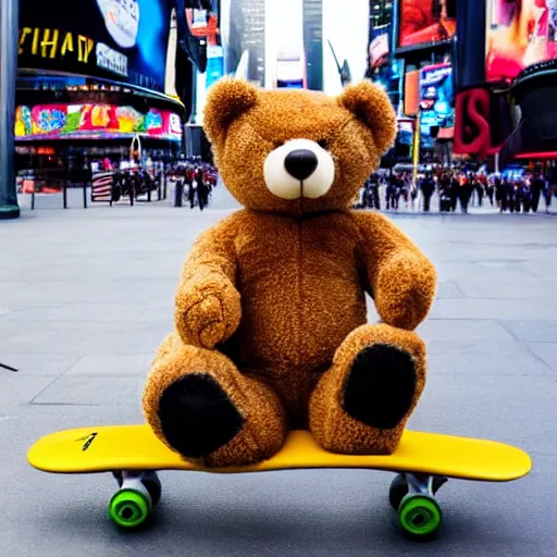 Image similar to A photo of a teddy bear on a skateboard in Times Square