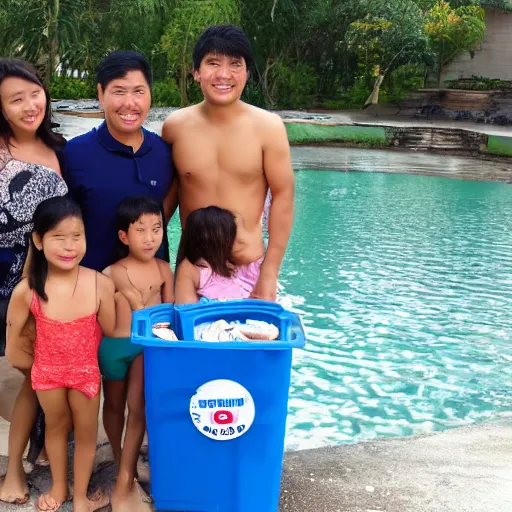 Image similar to marcos family swimming in garbage