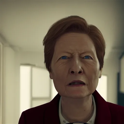 Prompt: Limmy with Margaret thatchers body, realistic artstyle, wide shot, dramatic lighting, octane render, hyperrealistic, high quality, highly detailed, HD, beautiful, cinematic, 8k, unreal engine, facial accuracy, symmetrical