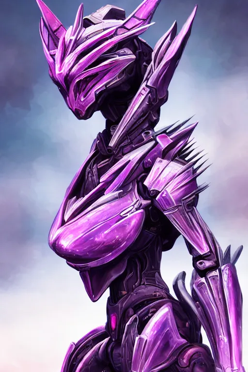 Image similar to bust shot, hyperdetailed realistic elegant beautiful stunning giant robot mecha hot female goddess dragon, sharp spines, sharp metal ears, smooth purple eyes, smooth fuschia skin, smooth silver armor, nebula size, space, epic proportions, epic scale, macro giantess, warframe, destiny, furry, dragon art, goddess art, giantess art, furaffinity, octane