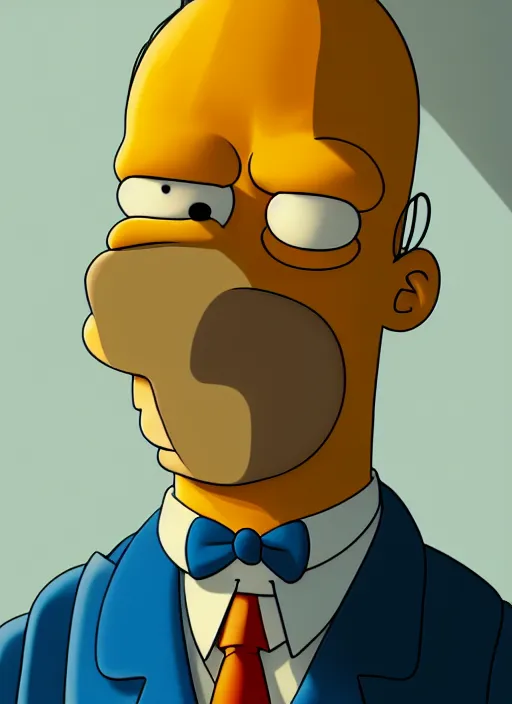 Prompt: portrait of Homer Simpson, sharp focus, illustration, stunning lighting, realistic character concept, light atmosphere, golden ratio, cinematic lighting, high resolution, insanely detailed and intricate, (Hayao Miyazaki), 8k