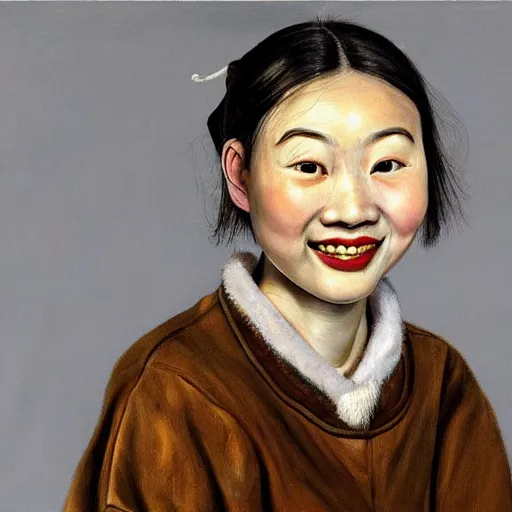 Prompt: high quality high detail painting by lucian freud, hd, smiling cute chineese girl portrait, photorealistic lighting