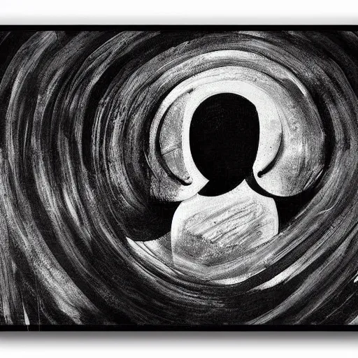 Image similar to god of peace black and white abstract painting, on canvas, wide shot, futuristic