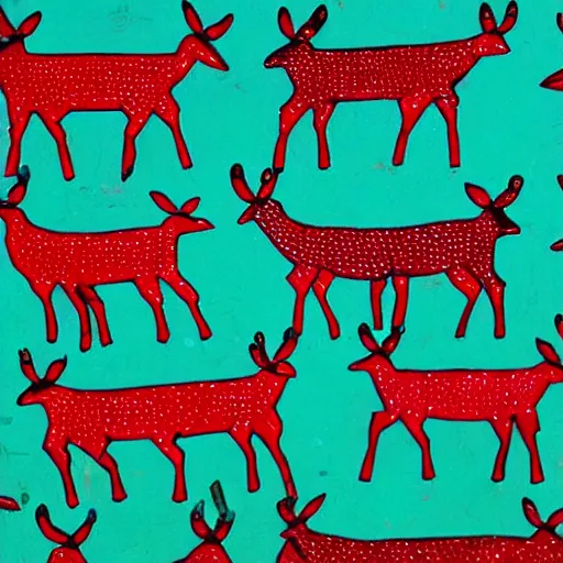 Prompt: colorful deer, gond paintings