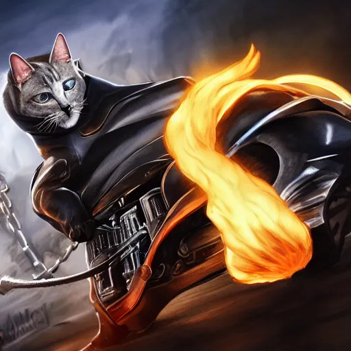 Image similar to ghost rider as a cat, animal drawing, by artgerm, hd, hdr, ue 5, ue 6, unreal engine 5, realistic anime 3 d style, cinematic 4 k wallpaper, 8 k, ultra detailed, gta 5 cover art, high resolution, artstation, award winning