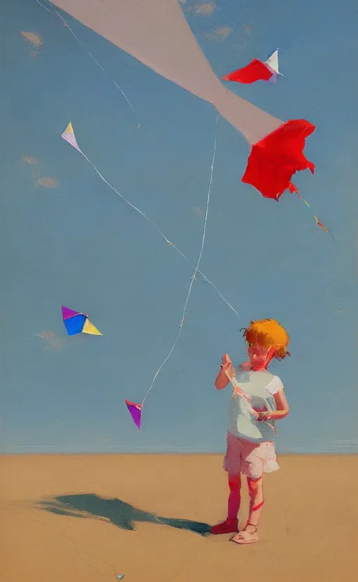 Image similar to child flying a kite at the beach by atey ghailan and garmash, michael, plein air, whimsical