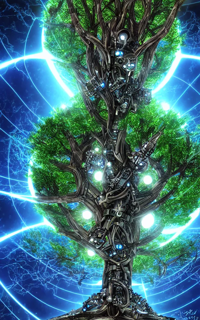 Image similar to futurist cybernetic yggdrasil world tree, future perfect, award winning digital art