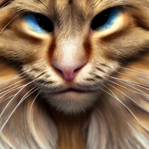 Image similar to A crying very sad fluffy Maine Coon. Highly realistic. Highly detailed. High resolution. 4k. 8k