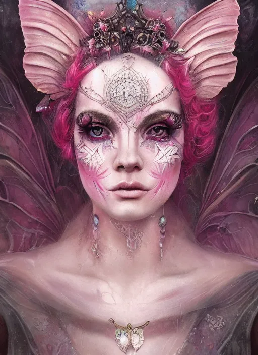 portrait of pink fairy, symmetric, facepaint facepaint