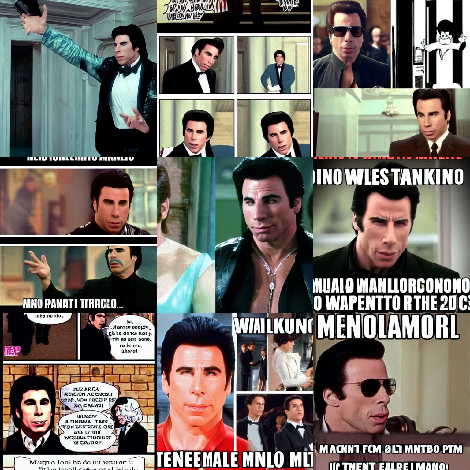 Prompt: John Travolta meme, confused Mario walking into an empty castle chamber