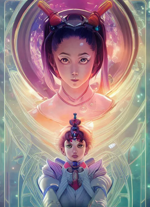 Image similar to symmetry!! portrait of sailor moon! alien in the style of horizon zero dawn, machine face, intricate, elegant, highly detailed, digital painting, artstation, concept art, smooth, sharp focus, illustration, art by artgerm and greg rutkowski and alphonse mucha, 8 k