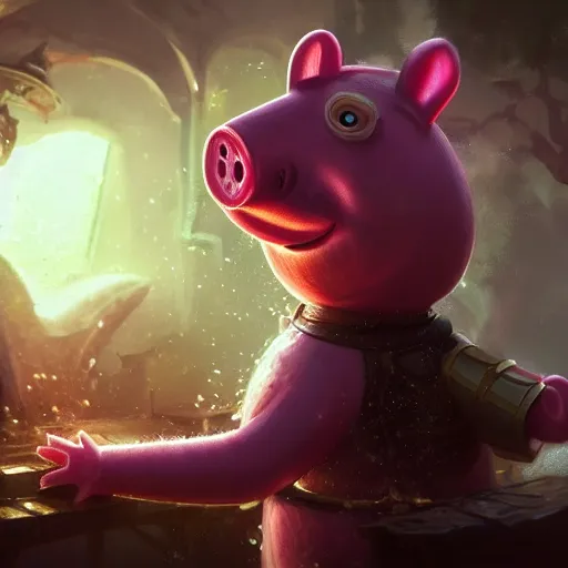 Prompt: Portrait of Peppa Pig, League of Legends amazing splashscreen artwork, splash art,natural light, elegant, intricate, fantasy, atmospheric lighting, by Greg rutkowski, league of legends splash art, hd wallpaper, ultra high details