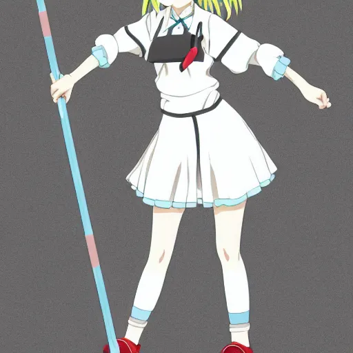 Image similar to cute anime maid cleaning, character drawing, studio ghibli, animation, vivid line art, award winning, trending on artstation,