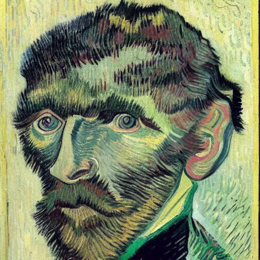 Image similar to a illustration of half portrait of a man with a alpaca's head in suit, symmetrical facial features, dark background, by vincent van gogh.