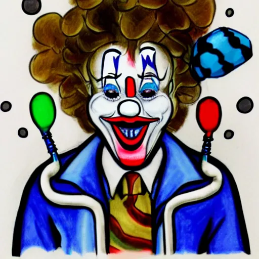 Image similar to a drawing of a clown with a stethoscope and blue shirt, face paint, a character portrait, trending on deviantart, neoplasticism, creepypasta, freakshow, macabre, white background