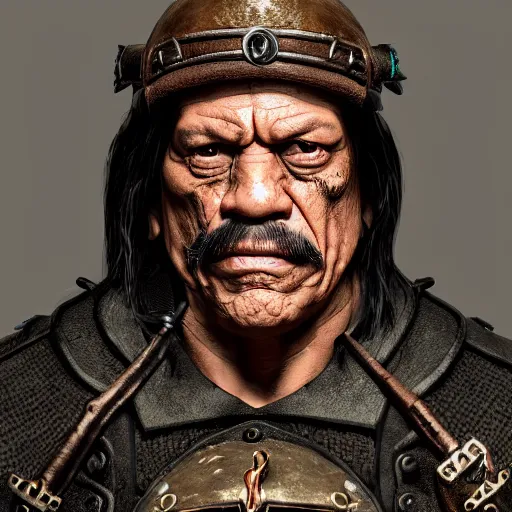 Image similar to Danny Trejo in Warhammer Vermintide 2, 3D render, digital art, realistic character concept, warhammer fantasy, dark and gritty atmosphere, golden ratio, cinematic lighting, hyperdetailed, high resolution, insanely detailed and intricate, trending on artstation and unreal engine