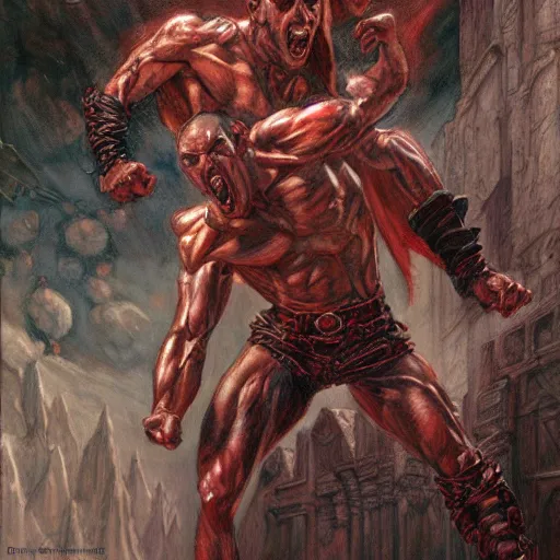 Image similar to screaming muscular vampire, by donato giancola.