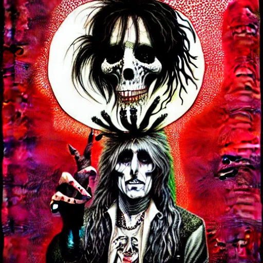 Image similar to graphic illustration, creative design, alice cooper, biopunk, francis bacon, highly detailed, hunter s thompson, concept art, occult, magical