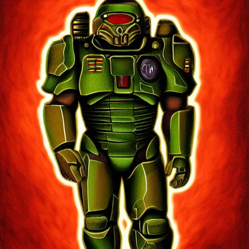 Image similar to portrait of doomguy, highly detailed, centered, digital painting