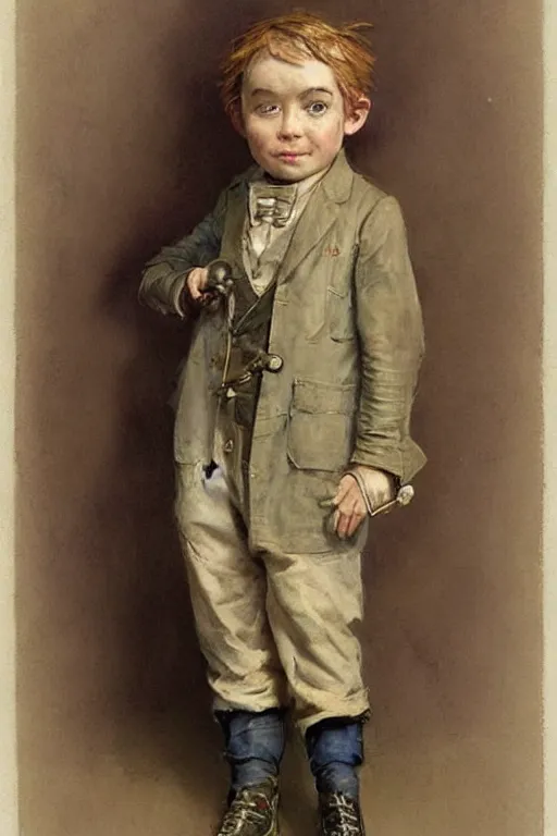 Image similar to (((((portrait of boy dressed as retro sciencepunk inventor explorer costume . muted colors.))))) by Jean-Baptiste Monge !!!!!!!!!!!!!!!!!!!!!!!!!!!