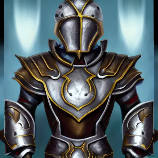 Image similar to animated armor with a helmet face and a sun emblem on his chest, far - mid shot photo, style of magic the gathering, dungeons and dragons, fantasy, intimidating