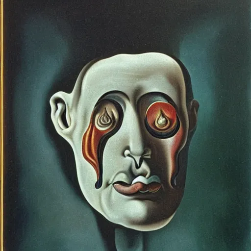 Image similar to surrealist painting of a man with a melting head, salvador dali