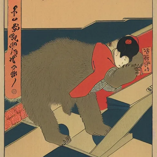 Prompt: Teddy Bear shopping, ukiyo-e