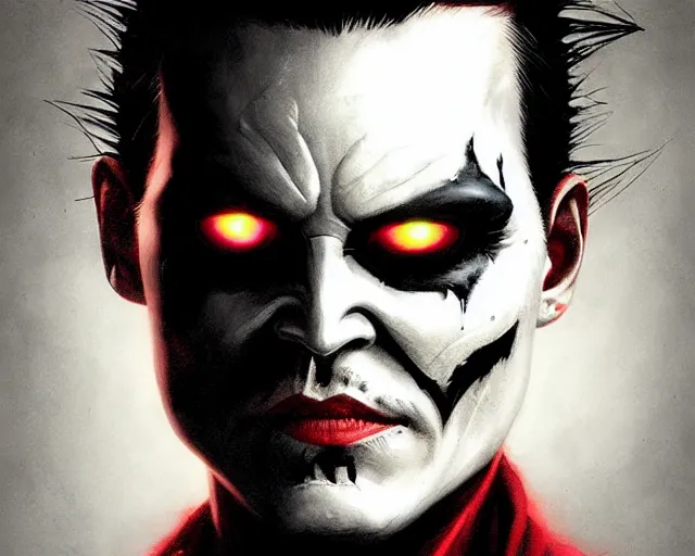 Image similar to highly detailed portrait of johnny depp as the batman who laughs, in mortal kombat 1 1, stephen bliss, unreal engine, fantasy art by greg rutkowski, loish, rhads, ferdinand knab, makoto shinkai and lois van baarle, ilya kuvshinov, rossdraws, tom bagshaw, global illumination, radiant light, detailed and intricate environment