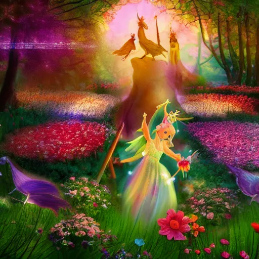 flower garden with magical fairies, mythical, surreal, | Stable Diffusion