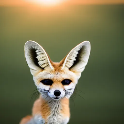 Prompt: a close up, studio colour photograph of a fennec fox wearing a santa hat, dramatic backlighting at golden hour, 4k