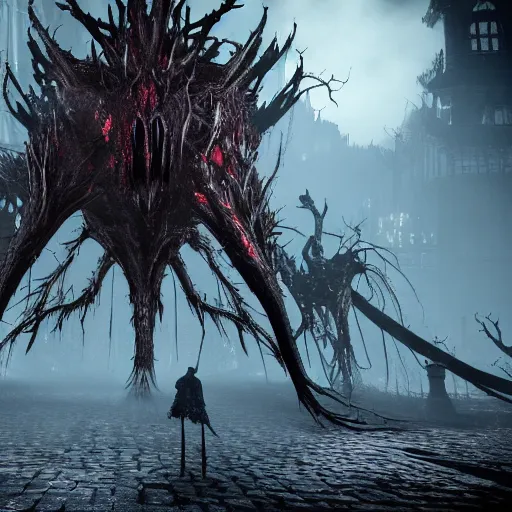 Image similar to stunning screenshot of a unique boss in Bloodborne, menacing, horrid creature