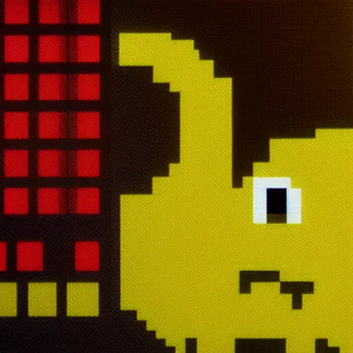 Prompt: A realistic close up photo of a man eating a pixelated 2D chery from Pacman, realistic, ultra high detail, 8k.