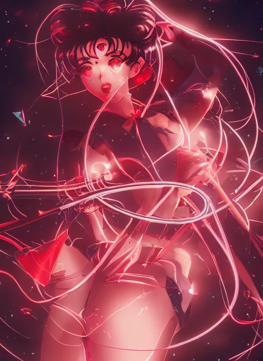 Image similar to sailor moon possing, fluent composition, red and white neon, concept art, ambient light, 4 k, intricate details, highly professionally detailed, cgsociety, highly detailed -