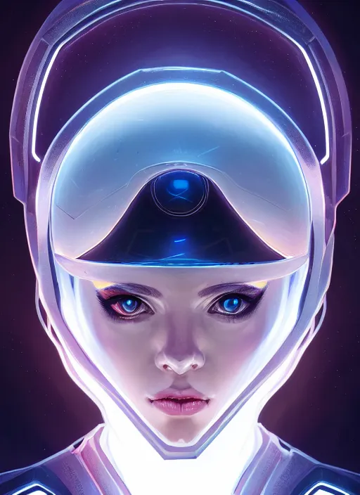 Image similar to symmetry!! portrait of side!! of a female character with helmet fantasy, sci - fi, tech wear, glowing lights!! intricate, elegant, highly detailed, digital painting, artstation, concept art, smooth, sharp focus, illustration, art by julian del rey and daryl tan