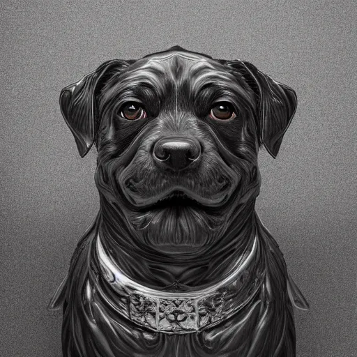 Image similar to a beautiful surreal dog smiling, highly detailed, liquid oilpaint, gustave dore, leonardo da vinci, trending on artstation, lucid and intricate, rectilinear, digital art, octane, redshift, vray, 8 k, 6 4 megapixels, zbrush central, behance hd, hypermaximalist, well rendered