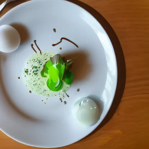 Prompt: An Artfully Plated Serving of Molecular Gastronomy Cuisine in an Upscale Urban Restaurant