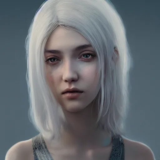 Prompt: portrait of a young female human with silver hair and light skin eyes closed fantasy artwork epic detailed and intricate digital painting trending on artstation by wlop octane render