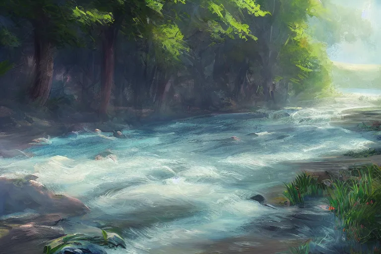 Prompt: summer river by anndr pazyniuk artstation