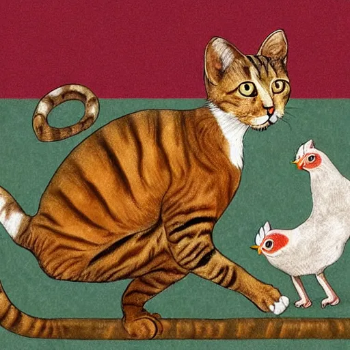 Prompt: a cat and chicken chimera