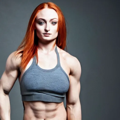 Image similar to muscular sophie turner showing her abs, high resolution, hard light, cnn, afp, reuters