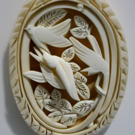 Image similar to ivory carving with birds lemons and jungle leafs