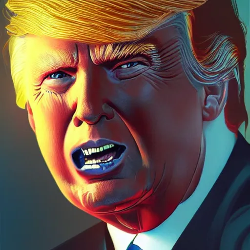 Image similar to donald trump as diablo character, digital illustration portrait design, by android jones and greg rutkowski, retrowave color scheme, detailed, cinematic lighting, wide angle action dynamic portrait