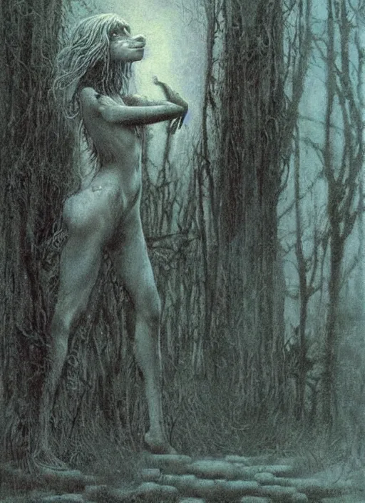 Image similar to werewolf teen girl by Beksinski and Luis Royo