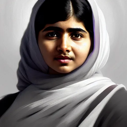 Image similar to Malala , colorful painting on grey scale face, powerful , magic, thunders, dramatic lighting, intricate, wild, highly detailed, digital painting, artstation, concept art, smooth, sharp focus, illustration, art by artgerm and greg rutkowski and alphonse mucha, footage