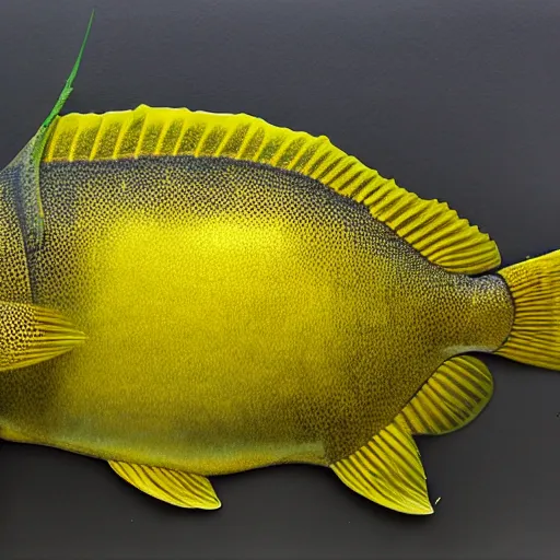 Prompt: a large fish made of yellow