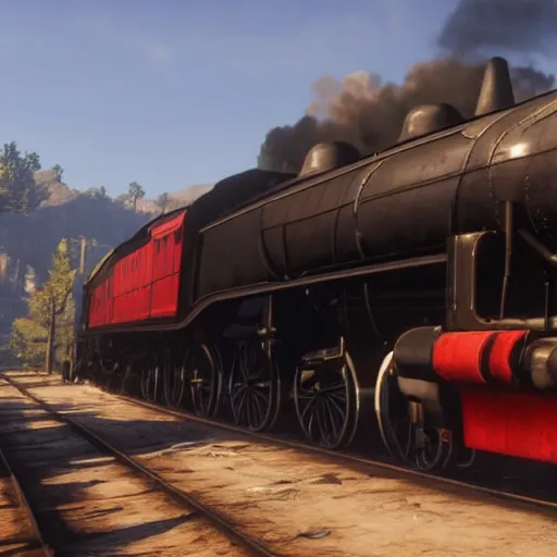 Image similar to futuristic sleek steam locomotive in red dead redemption 2