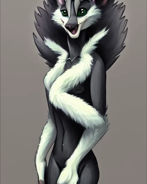 Image similar to full body oil painting of anthromorphic furry female wolf, in style of zootopia, female fursona, furry, furaffinity, 4 k, deviantart, furry art, fursona art, wearing black business suit, wearing black business suit, wolf fursona, female, very expressive detailed feminine face,