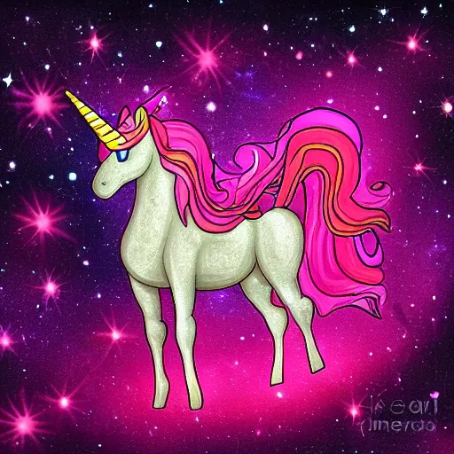 Prompt: pink unicorn, harmony of the universe, digital art